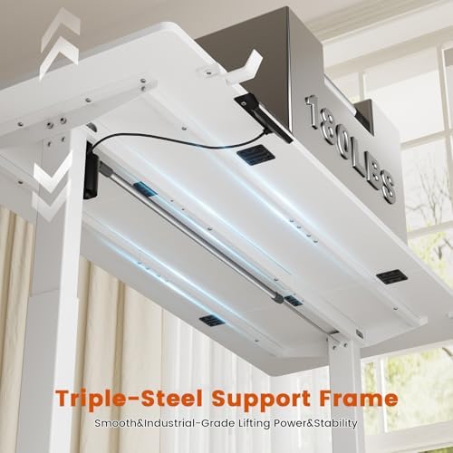 REAHOME 55 Inch White Electric Height Adjustable Standing Desk with Drawers