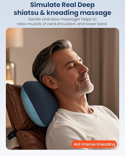 Cordless Shiatsu Neck & Back Massager with Heat,3D Kneading for Pain Relief