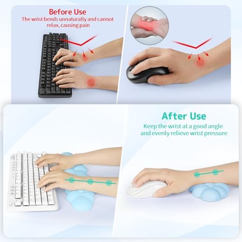 Sushret Cloud Wrist Rest Keyboard, Cloud Keyboard Wrist Pad Set with PU Leather Memory Foam, Cute Arm Rest for Palm Support, PC/Gaming Desk Accessories/Office Setup/Computer Hand Cushion - Blue