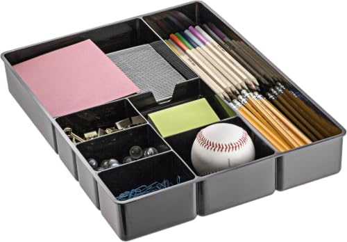 Officemate Deep Drawer Organizer Tray, 8 Compartments, 2 1/4" H x 15 1/8" W x 11 1/2" D, Black (Pack of 6)