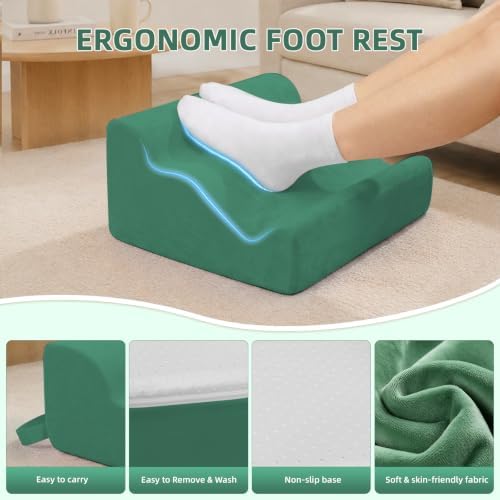 Foot Rest Ergonomic Pillow for Under Desk at Work & Handle Green