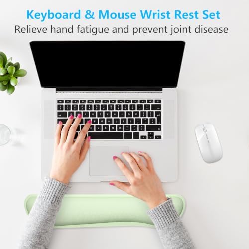 Dapesuom Enlarge Keyboard Wrist Rest, Memory Foam Keyboard Wrist Cushion for Computer Desk Mats Support, Typing Pain Relief Ergonomic Mouse Pad Rests with Non-Slip Base for Gaming, Laptop, Lake Green