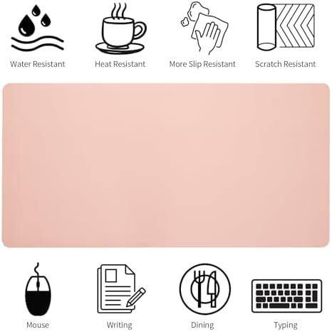 Bloss Pink Desk Mat, Waterproof Non-Slip Leather Desk Pad, Large Mouse pad, Computer Mat for Desk, Pink Desk Accessories Easy Clean for Office/Home(35.4×15.7 Inches)