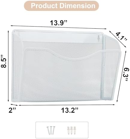 EASEPRES 3 Single Pocket Mesh Hanging File Organizer, Vertical Wall Mounted Magazine File Holder, Mount Basket Mail Paper Document Folder Organizing for Office, Home and School, White