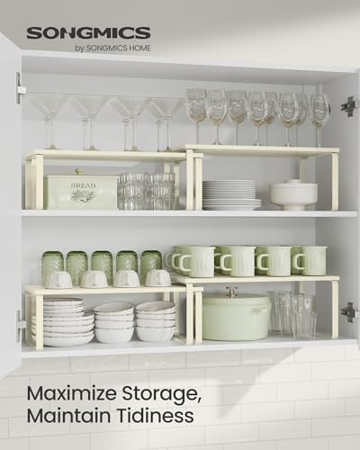 SONGMICS Cabinet Organizer Shelf, Set of 2 Spice Rack, Kitchen Storage