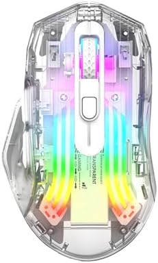 HXMJ-Wireless Gaming Mice with Transparent Crystal Shell,Tri-Modes (USB Wired+2.4G Wireless+Bluetooth),Silent Click,RGB Backlit-White