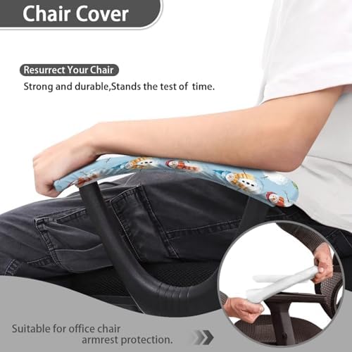 Christmas Theme Office Chair Arm Covers, Snowman Print Removable, Stretch Washable Protectors for Office Chairs, Set of 2