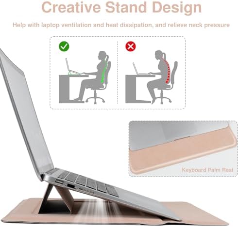 Allinside 13-14 Inch Laptop Sleeve Case for MacBook Pro 14" 2021-2026/MacBook Air 13" 2010-2017/MacBook Pro 13" 2010-2015, Waterproof PU Matte Leather Sleeve with Stand & Accessory Pouch, Pale Pink
