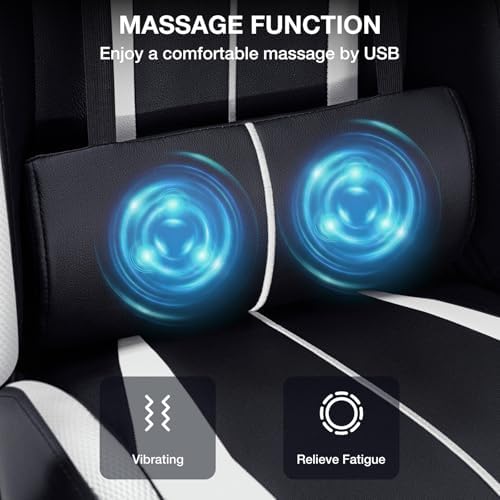 HOFFREE LED Gaming Chair with Massage RGB Lights Computer Game Chair-White