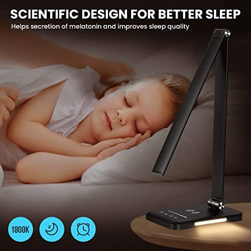 LED Desk Lamp with Wireless Charger, USB Charging Port, Night Light