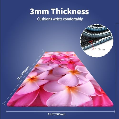 Girly Tropical Plumeria Flowers Large Mouse Pad, Bliss Close-up Desk Mat