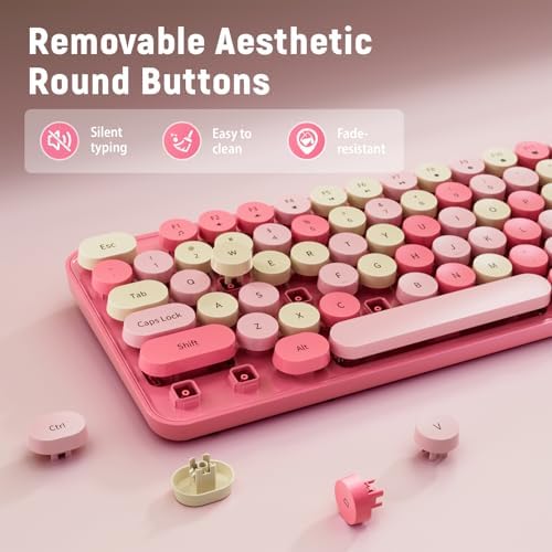 Wireless Keyboard and Mouse, Full-Sized Typewriter Keyboard Silent, Pink