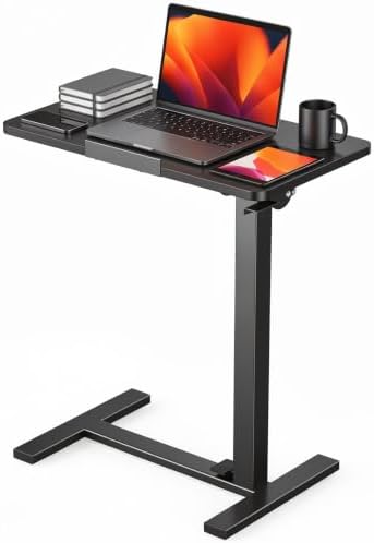 DUMOS Overbed Table with Wheels, Height-Adjustable Bedside Table, Black