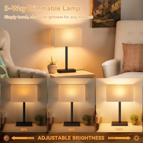 Beige Touch Lamps for Nightstand Set of 2, Lamp for Bedroom Living Room