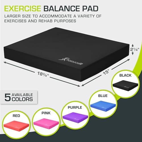 ProsourceFit Exercise Balance Pad – Large Cushioned Non-Slip Foam Mat & Knee Pad for Fitness, Stability Training, Physical Therapy, Yoga 15"x19", Black
