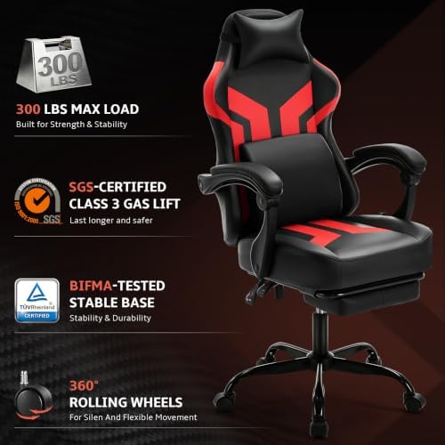 Office Computer Gaming Chair for Adults with Footrest, BlackRed
