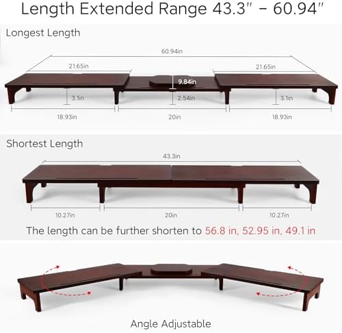 Nnewvante Dual Monitor Riser, 60 inch Bamboo Monitor Stand for Desk, Walnut