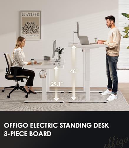 OffiGo 71 Inch Executive Electric Standing Desk Height Adjustable, White