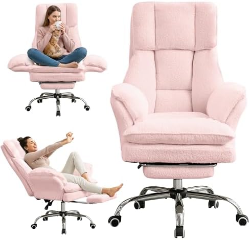 JOMEED Cloud Cross Legged Office Chair with Footrest,Flip Armrest,Pink