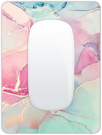 Small Mouse Pad, Mini Mouse Pad 6 X 8 Inch with Non-Slip Rubber Base for Keyboard Tray Laptops Wireless Mouse Home Office Travel, Washable & Portable (Pink Green Marble)