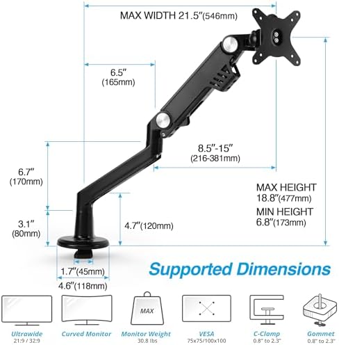 AVLT Single 13"-38" Monitor Arm Desk Mount - Black