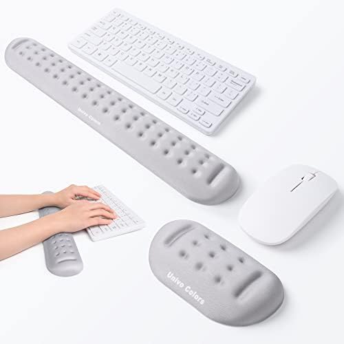 UnivoColors Gray Keyboard Wrist Support and Mouse Wrist Rest Set, Made of Memory Foam Soft Gel, Ergonomic Pad for Computer, Laptop, Mouse, Office, Gaming