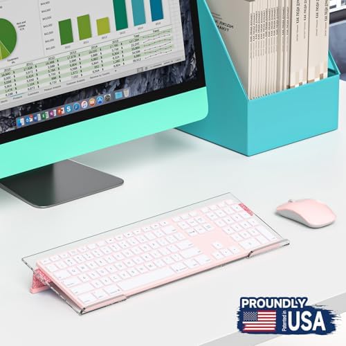 Ergonomic Computer Keyboard Stand - Adjustable Keyboard Riser Tilt Clear and Glitter Pink Acrylic Keyboard Tray Non-Slip Elevated Typing Key Board Holder Lift for Home Office Desk Accessories