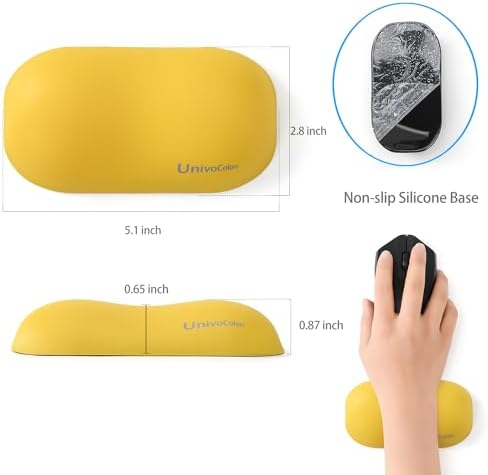 UnivoColors Design-Wave Wrist Rest, Artificial Sheepskin+Memory Foam+Ergonomic+Anti-Slip Gel, Resilience Support During Work and Gaming,Mouse Accessory,Yellow,N