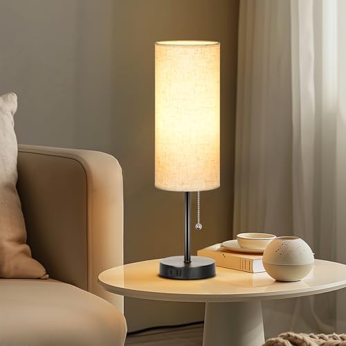 Dott Arts 18" Table Lamp for Bedroom, 3-Color Bedside Lamps with Pull Chain