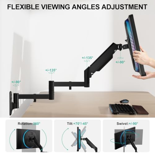WALI Long Arm Monitor Wall Mount for 17-33 inch Screens, up to 22lbs
