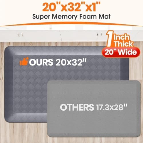 1" Thick Kitchen Mats for Floor, Water Resistant Floor Rug, Grey/32" x 20"