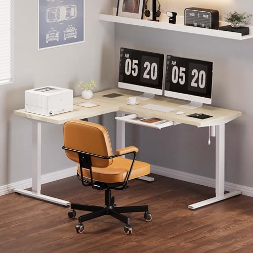 SANODESK Electric L-Shaped Corner Standing Desk with Drawer，63x55