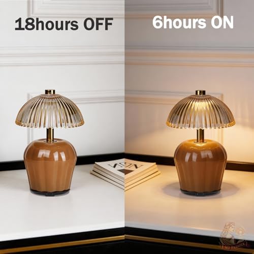 MJ PREMIER Rechargeable Table Lamp, Small Cordless Lamp with Timer, Brown