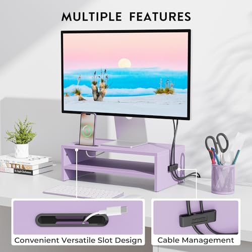 BONTEC Wooden Monitor Stand Riser for Desk, 2-Tier Computer Monitor Stand