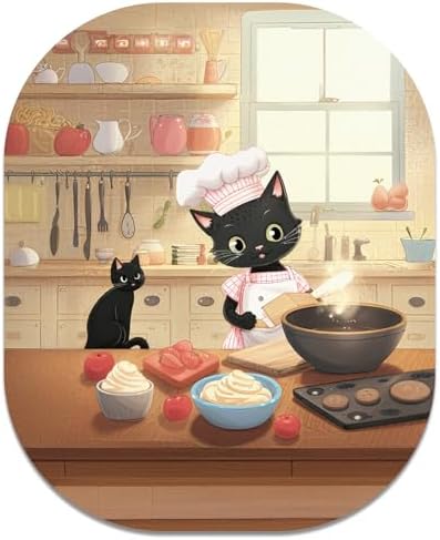 Small Mouse Pad, 6 x 7 Inch, Oval Mini Mouse Pad with Non-Slip Rubber Base for Laptop Wireless Mouse Keyboard Tray Mousepad, Cooking Cat