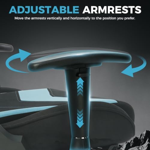 LUCKRACER Gaming Chair High Back Ergonomic Computer Chair with Breathable Fabric, with Lumbar Support, 8-Way Adjustable Armrests, Integrated Frame for Office Study Gaming, Light Blue