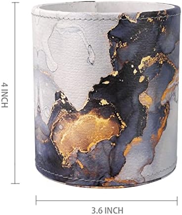 Round Leather Pen Holder for Desk, Gold Marble