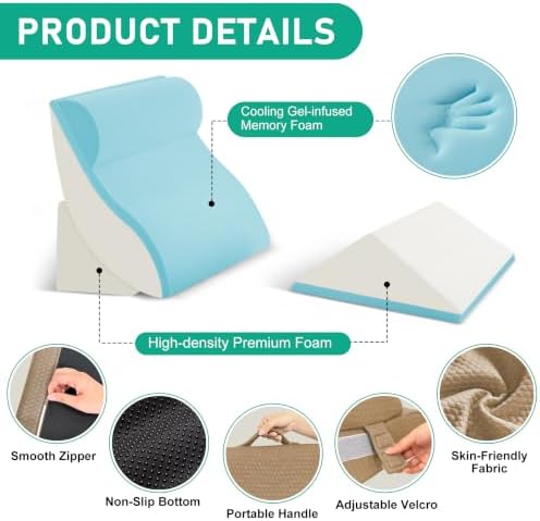 4PCS Wedge Pillow Set for After Surgery, Orthopedic Bed Wedge Pillow for Back Pain Relief, Sitting Up in Bed, Acid Reflux, Adjustable Post Surgery Pillows for GERD, Snoring, Brown