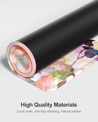 Auhoahsil Large Mouse Pad with Wrist Rests for Keyboard & Mouse, Thick Soft Ergonomic Memory Foam Wrist Supports, Big & Long Desk Mat 35.5 x 15.7 in, for Office Gaming Computer, Pink Flowers