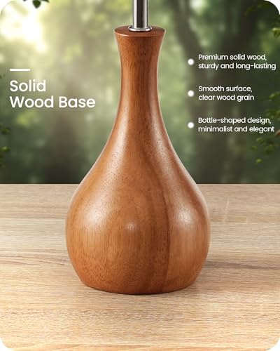Gray Table Lamp, 14.2" Small Bedside Lamp, Compact Desk Lamp with Gray Linen Lampshade & Dark Walnut Base, Modern Nightstand Lamp for Bedroom, Kid's Room, Office, E26 Socket, LH09TL05