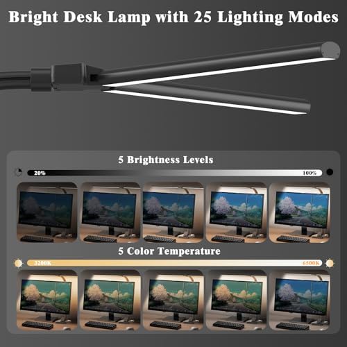 GAEFURY LED Desk Lamp for Home Office, 24W Bright Desk Lamp with Phone Holder Base - 25 Lighting Modes Eye-Caring Desk Light Adjustable Gooseneck Lamp for Workbench Drafting Reading Study