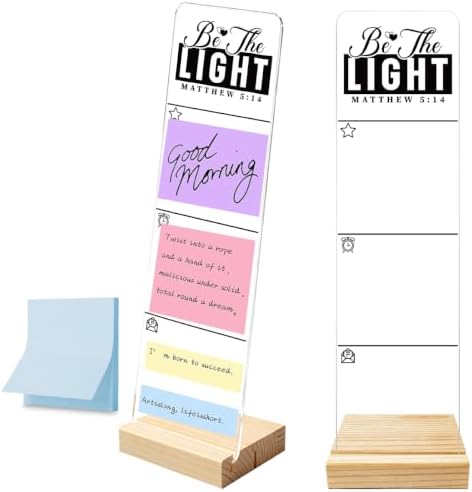 Sticky Note Holder,n Monitor Memo Board, Acrylic Post It Note Holder with Wooden Base, Includes 100 Notes, Desk Organizer, Christian Quote “Be The Light Matthew 5:14”