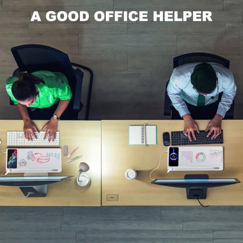 Small Glass Desktop Whiteboard Dry-Erase-Board - Computer Keyboard Stand with Wireless Charger White Board Surface Pad with Drawer, Desk Organizers with Accessories for Office, Home, School Supplies