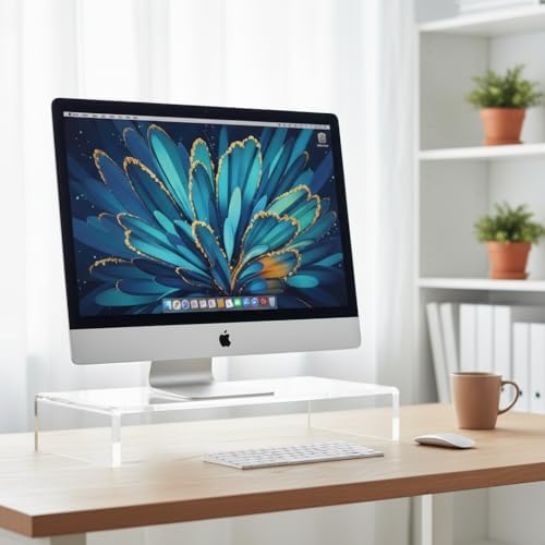 Azar 515360 Acrylic Monitor Stand Riser – Made in USA Laptop stand and Monitor Riser Acrylic Monitor Stand Riser Clear Laptop Stand for Desk Ergonomic Display Riser, Clear (15-Inch-Luxury Handcrafted)