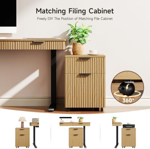ONBRILL 63" Electric Standing Desk with File Cabinet, Height Adjustable,Oak