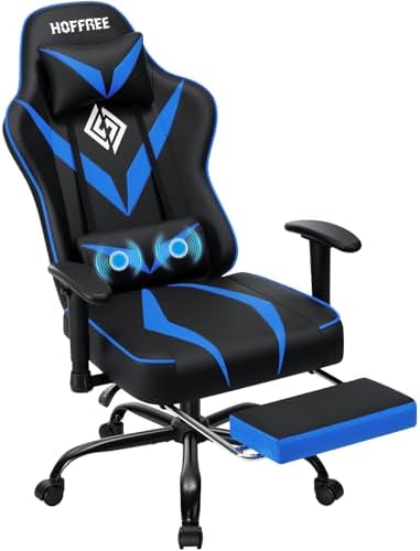 VANSPACE Gaming Chair with Massage 155° Reclining Computer Chair-Blue+Black