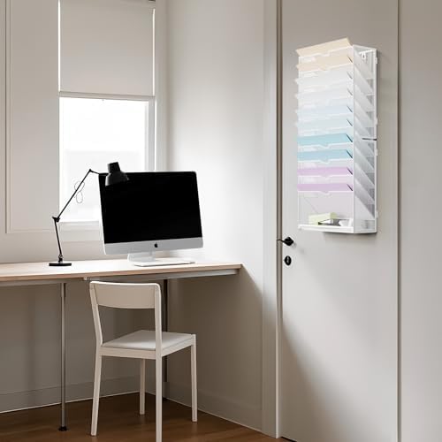 Marbrasse Wall File Holder 11-Tier Hanging Wall File Organizer, for Papers, Files Clipboard & Magazine Organizer, Wall Mount File Holder Great for Office Home (White)