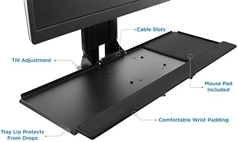 Mount-It! Monitor and Keyboard Wall Mount with CPU Holder, Height Adjustable Standing VESA Keyboard Tray, 25 Inch Wide Platform with Mouse Pad (MI-7919)