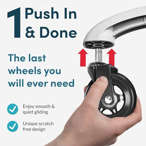 Lifelong Office Chair Wheels Replacement, Heavy Duty, Black, 5-Pack