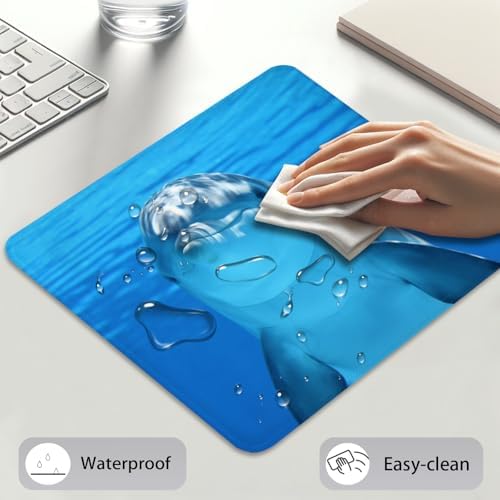 Adorable Smiling Dolphin Blue Ocean Water Mouse Pad, Durable Desk Mat